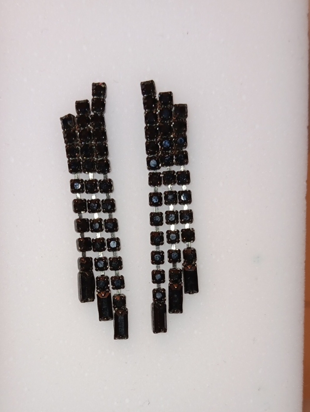 Vintage Black Rhinestone Waterfall Fringe Earrings